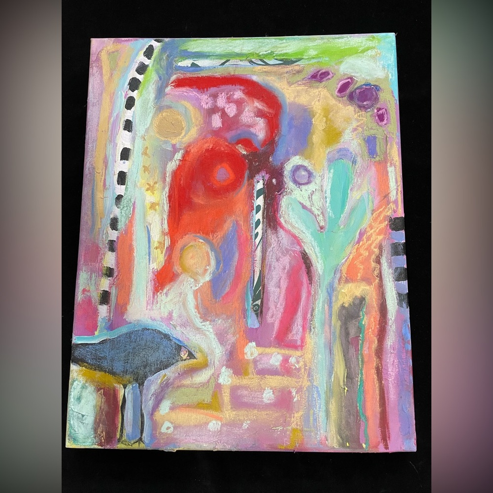 "Seeking Joy”Original , Mixed Media Large Pastel Painting On Canvas 18”x14”